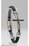 SC0292 - SILVER CROSS SINGLE LAP BLACK LEATHER BRACELET - - 8 