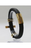 SC0288 - GOLD BIG CROSS SINGLE LAP BLACK LEATHER BRACELET - - 11 