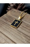 SC0311 - CROSS BLACK SQUARE SHELL NECKLACE GOLD - - 3 