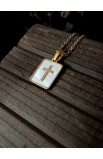 SC0298 - CROSS WHITE SQUARE SHELL NECKLACE GOLD - - 4 