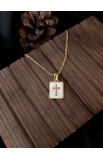 SC0298 - CROSS WHITE SQUARE SHELL NECKLACE GOLD - - 1 