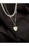 SC0314 - DOUBLE CHAIN HEART SHAPE NECKLACE - - 2 