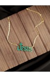 SC0319 - GREEN EPOXY FILLED JESUS NECKLACE - - 2 