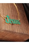 SC0319 - GREEN EPOXY FILLED JESUS NECKLACE - - 3 