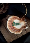 SC0319 - GREEN EPOXY FILLED JESUS NECKLACE - - 5 