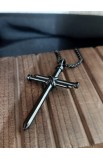 SC0284 - 3 NAILS BLACK CROSS NECKLACE - - 3 