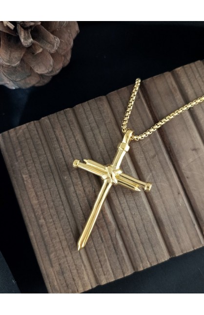 SC0283 - 3 NAILS GOLD CROSS NECKLACE - - 1 