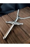 SC0282 - 3 NAILS SILVER CROSS NECKLACE - - 3 