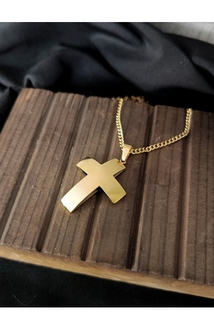 SC0302 - STRAIGHT CURVE CROSS NECKLACE GOLD - - 1 