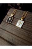 SC0311 - CROSS BLACK SQUARE SHELL NECKLACE GOLD - - 4 