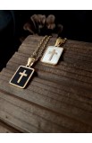 SC0311 - CROSS BLACK SQUARE SHELL NECKLACE GOLD - - 6 