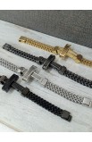 SC0274 - CABLE CROSS BOIL BLACK CHAIN BRACELET - - 6 