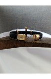 SC0288 - GOLD BIG CROSS SINGLE LAP BLACK LEATHER BRACELET - - 3 