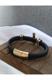 SC0288 - GOLD BIG CROSS SINGLE LAP BLACK LEATHER BRACELET - - 4 