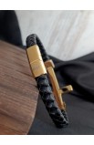 SC0293 - GOLD CROSS SINGLE LAP BLACK LEATHER BRACELET - - 3 