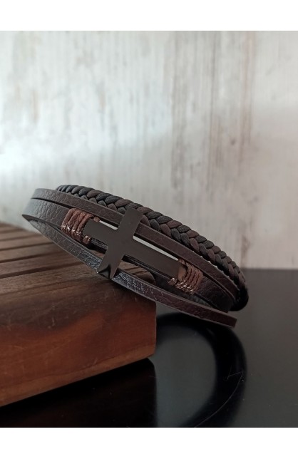 SC0290 - COFFEE CROSS MULTI LAP LEATHER BRACELET - - 1 