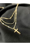 SC0310 - TRIPLE CHAIN CROSS NECKLACE GOLD - - 4 