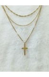 SC0310 - TRIPLE CHAIN CROSS NECKLACE GOLD - - 1 