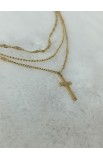 SC0310 - TRIPLE CHAIN CROSS NECKLACE GOLD - - 3 