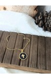 SC0297 - CROSS BLACK ROUND SHELL NECKLACE GOLD - - 2 