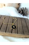 SC0297 - CROSS BLACK ROUND SHELL NECKLACE GOLD - - 4 