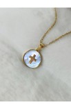 SC0296 - CROSS LIGHT COLOR ROUND SHELL NECKLACE GOLD - - 3 