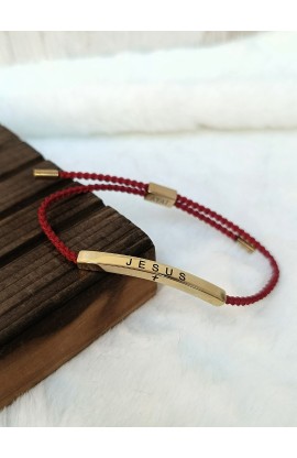 SC0268 - JESUS BRAIDED ROPE RED BRACELET GOLD - - 1 