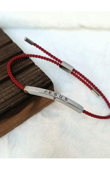 SC0265 - JESUS BRAIDED ROPE RED BRACELET - - 1 