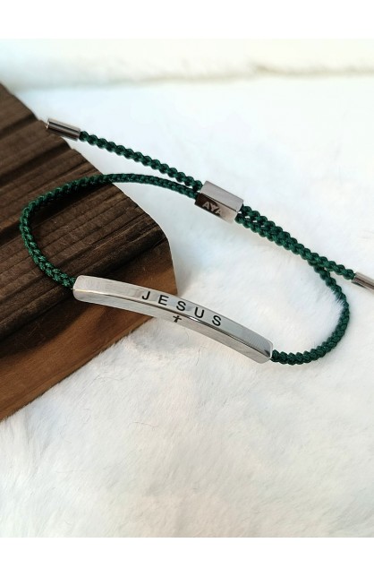 SC0200 - JESUS BRAIDED ROPE GREEN BRACELET - - 1 