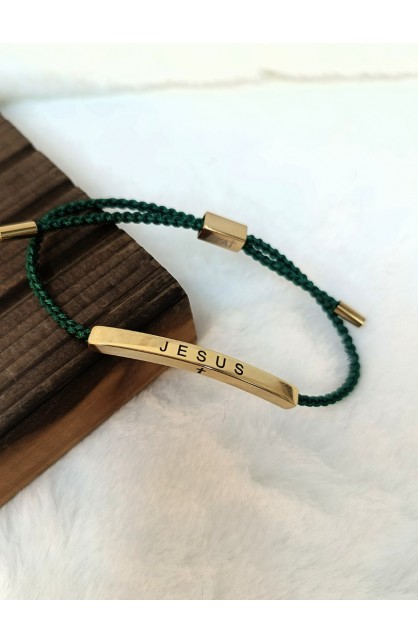 SC0201 - JESUS BRAIDED ROPE GREEN BRACELET GOLD PLATED - - 1 