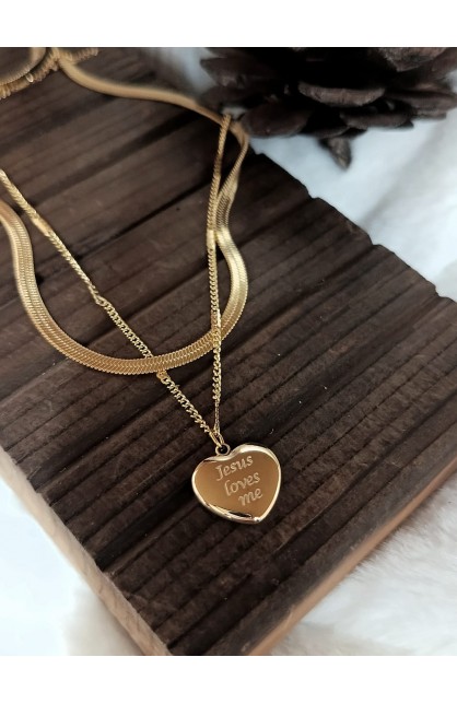 SC0315 - DOUBLE CHAIN HEART SHAPE NECKLACE GOLD PLATED - - 1 