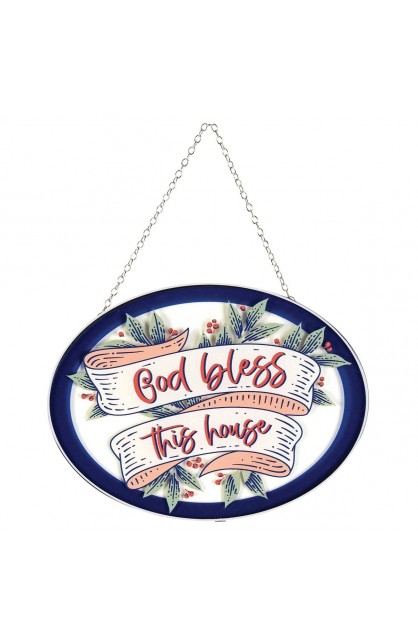 SUNCG-1002 - Suncatcher God Bless This House 9In Oval - - 1 