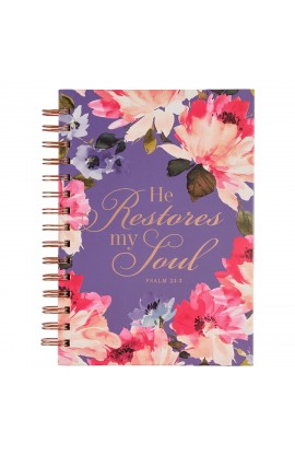 JLW144 - Journal Wirebound Purple/Pink He Restores My Soul Ps 23:3 - - 1 