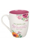 MUG1054 - Mug Multi-Floral Speaks with Wisdom Prov 31:26 - - 2 