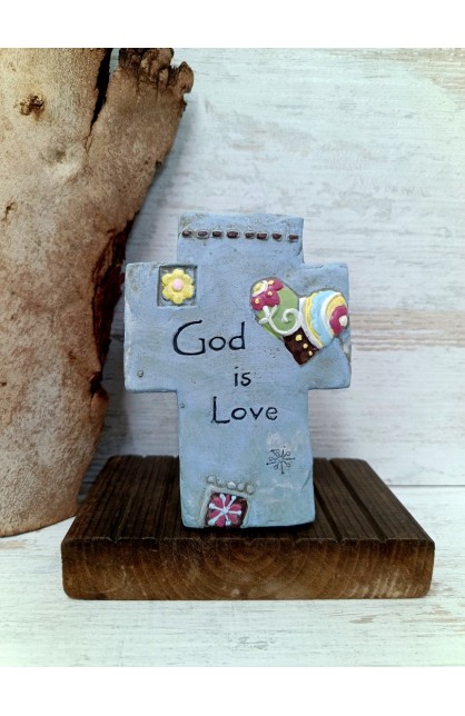 TTCC-105 - GOD IS LOVE TABLETOP CROSS CEMENT - - 1 