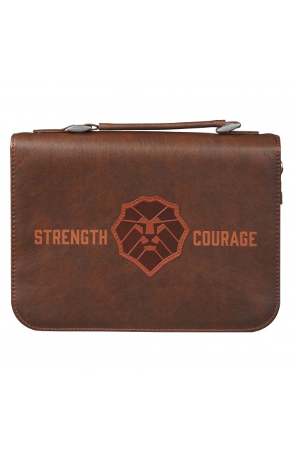 BBL800 - Bible Cover Classic Brown Lion Strength & Courage Josh 1:9 - - 1 