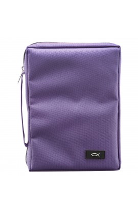 BBM218 - Dahlia Purple Poly Canvas Bible Cover with Fish Applique (Medium) - - 1 