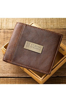 WT118 - Wallet Leather Brown Be Strong & Courageous Badge - - 1 