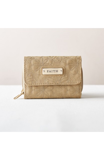 WT054 - Khaki Floral Embroidered Wallet "Faith" - - 1 