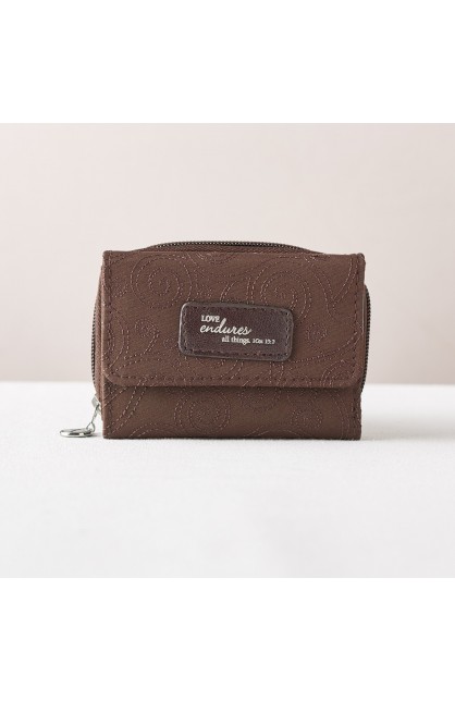 WT038 - Brown/Teal Microfiber Wallet 1 Cor 13:4 - - 1 