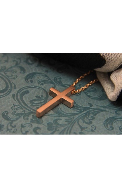 SC0070 - SMALL GEOMETRIC CROSS NECKLACE ROSE GOLD PLATED - - 1 