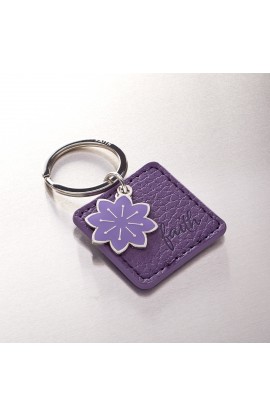 KLL002 - Faith Faux Leather Keyring with Flower Charm - - 1 