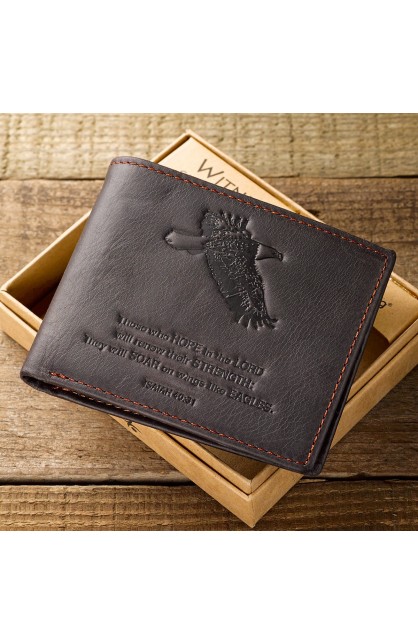 WT024 - Wallet Leather Brown Wings like Eagles Isa 40:31 - - 1 