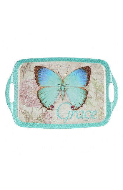 TRA003 - Botanic Butterfly Blessings Melamine Handled Serving Tray - - 1 