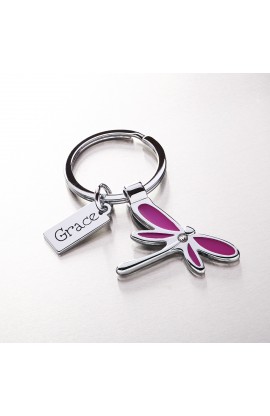 Purple Dragonfly Keyring with "Grace" Charm